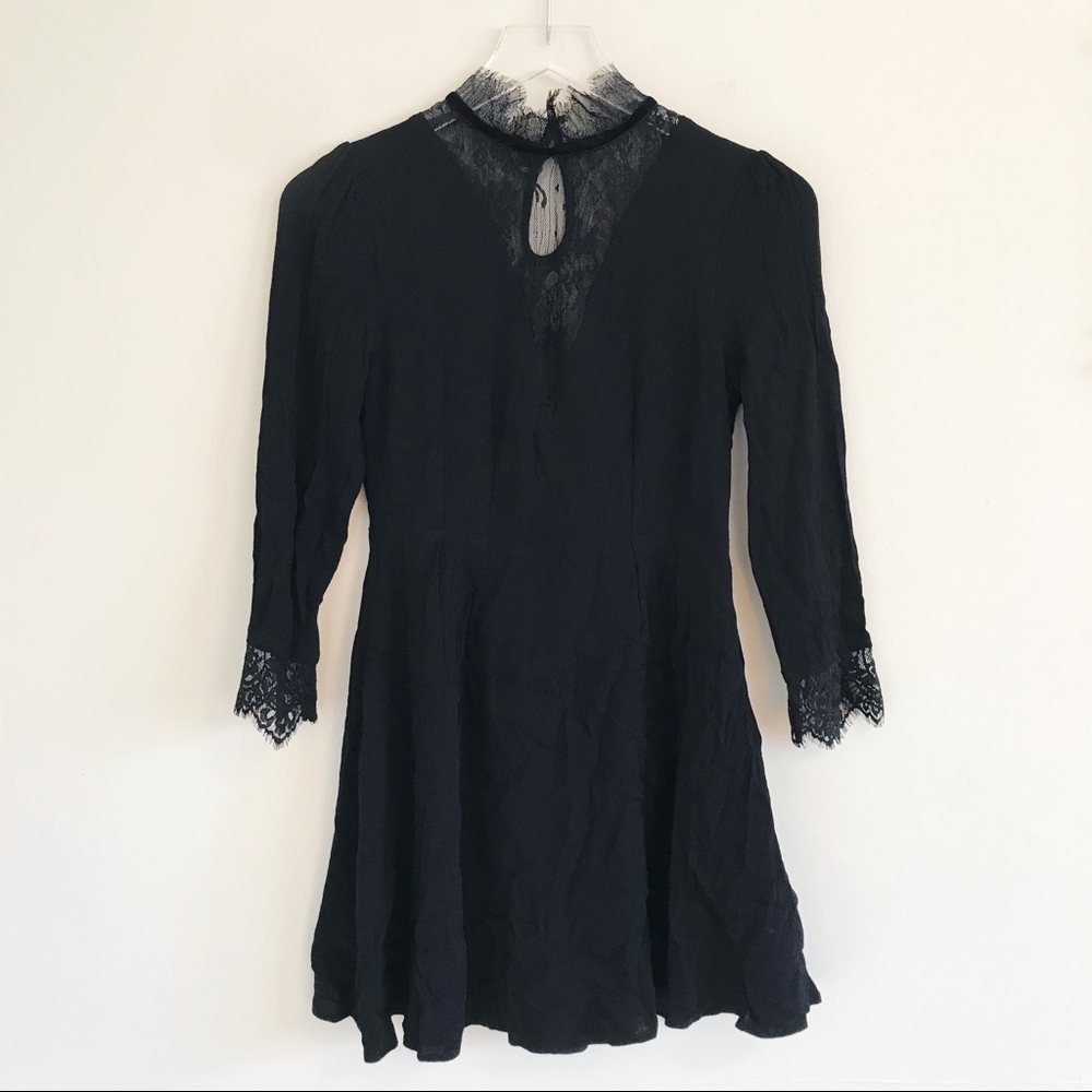 NWT DANCE & MARVEL Black long sleeve lace dress Small solid mock neck cut out